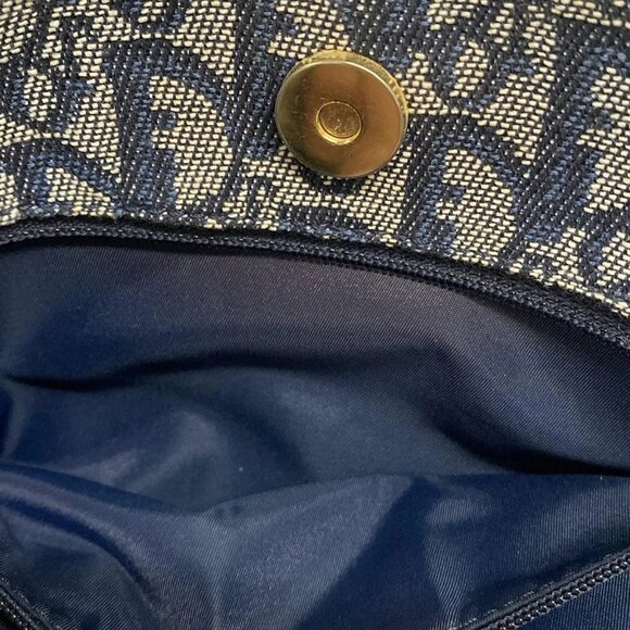 Auth DIOR/ChristianDior Trotteur Navy Dark Navy Cream Jacquard Leather Tote Bag - Picture 15 of 16